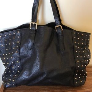 Gerard Darel Large Black Leather Studded Tote NEW